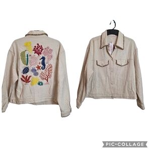 La Ros Bohemiam Sea Linen Embroidery Jacket Large Nwt